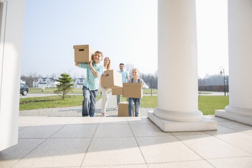Office relocation process with desks and files prepared for transport