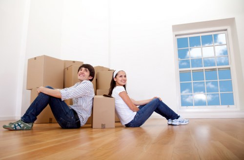Boxes, furniture, and household items prepared for short-term storage